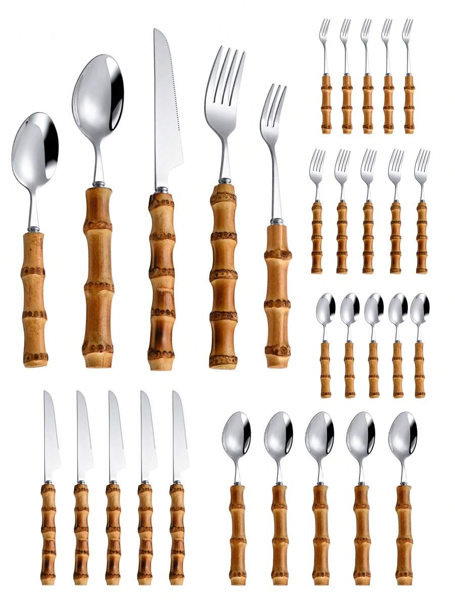 Bamboo Cutlery - Набор столовых приборов из нержавеющей стали